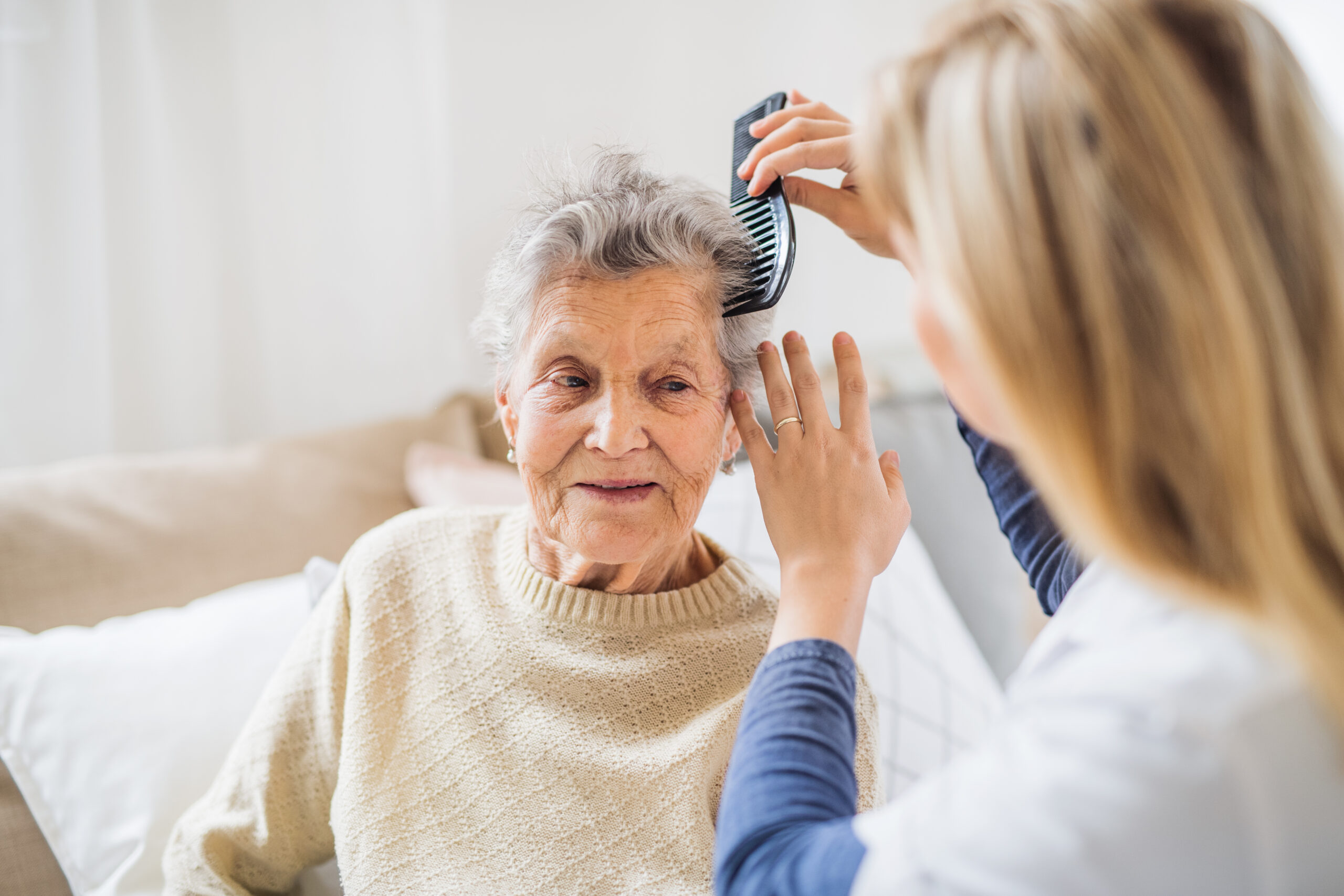 brushing seniors hair home help care services in Southeast Michigan & Northwest Ohio