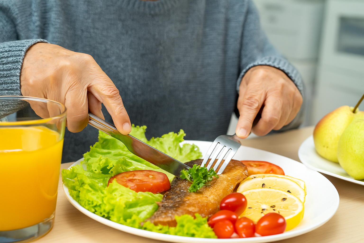 meal preparation home care senior services in oh fl and mi senior eating a meal at home